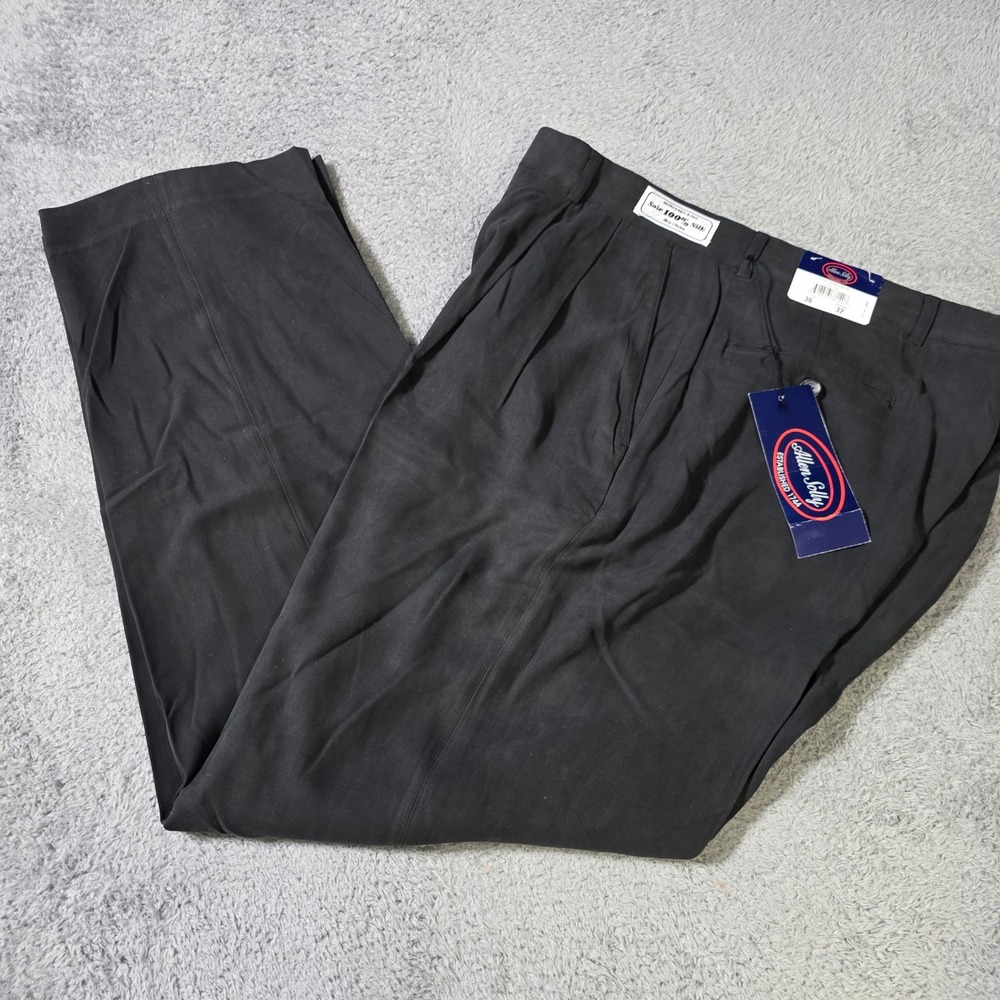 Allen Solly Mens 36x32 Silk Dress Pants Black Pleated Herringbone NWT